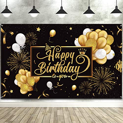 Happy Birthday Backdrop Banner Large Black Gold Balloon Star Fireworks Party Sign Poster Photo Booth Backdrop for Men Women 30th 40th 50th 60th 70th 80th Birthday Party Decorations, 72.8 x 43.3 Inch Happy Birthday Backdrop Banner Large Black Gold Balloon Star Fireworks Party Sign Poster Photo Booth Backdrop for Men Women 30th 40th 50th 60th 70th 80th Birthday Party Decorations, 72.8 x 43.3 Inch